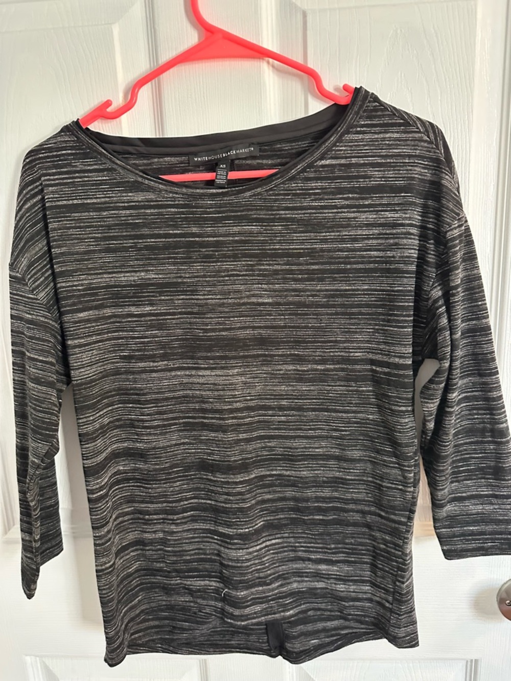 WHBM Grey/Black Striped 3/4 Sleeve Round Neck Top